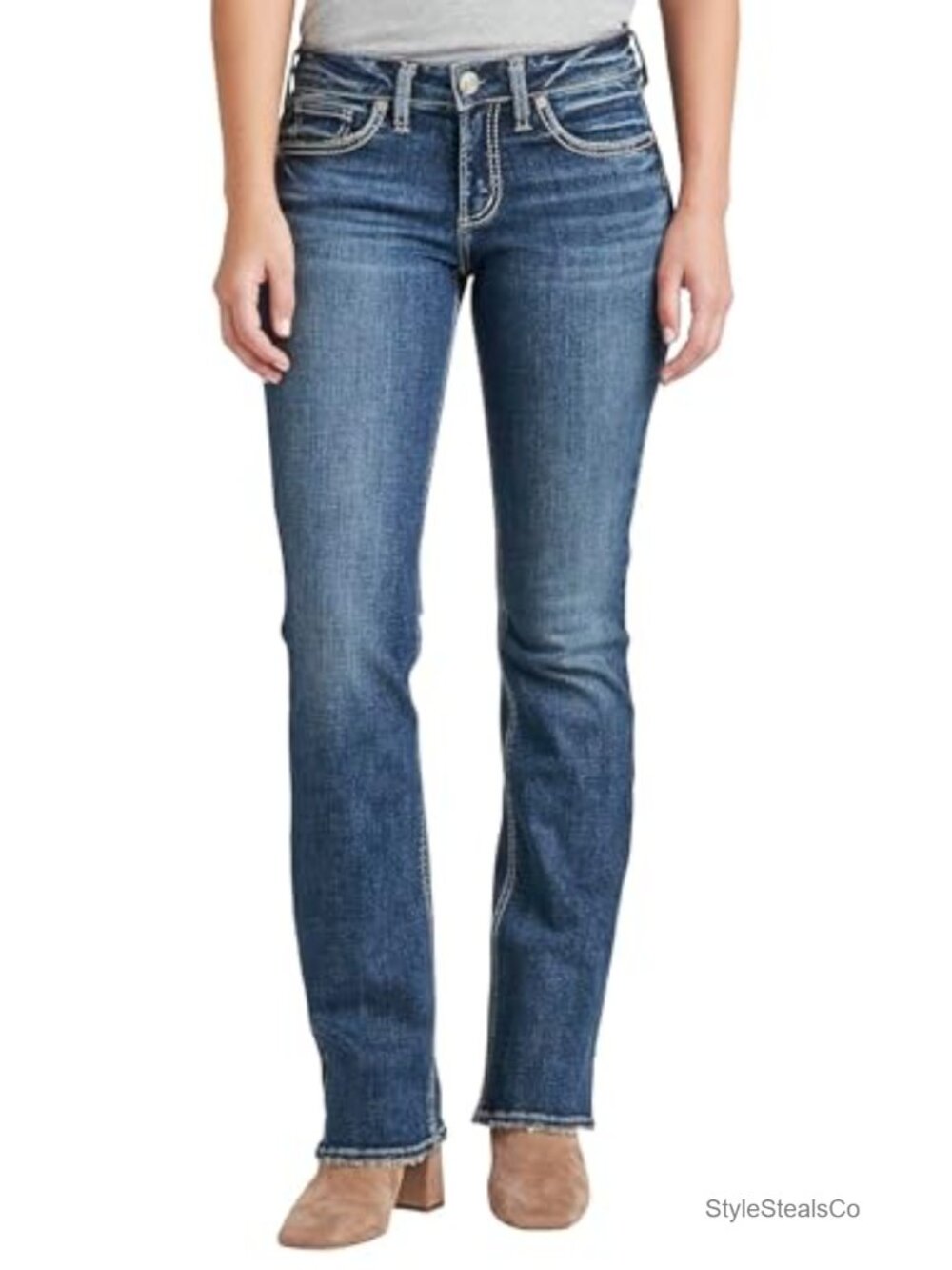 Curvy Fit Slim Bootcut Low Rise Jeans 5-Pocket Cotton Blend Denim